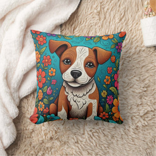 Coussin Marionnette mignonne avec Fleurs d'Art folklorique