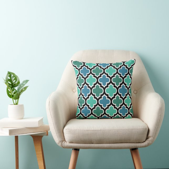 Coussin Marocain Turquoise Turquoise Blue Quatrefoil Motif (Chaise)