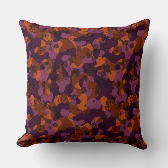 Coussin maroon and orange camo abstract (Recto)