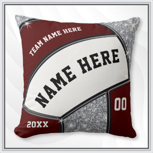 Coussin Maroon, Blanc, Silver Volleyball Team Idées Cadeau