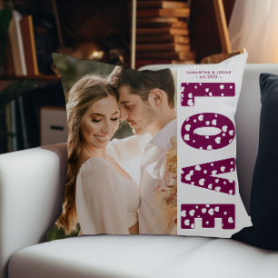Coussin Maroon Love Hearts Couples Photo Valentines