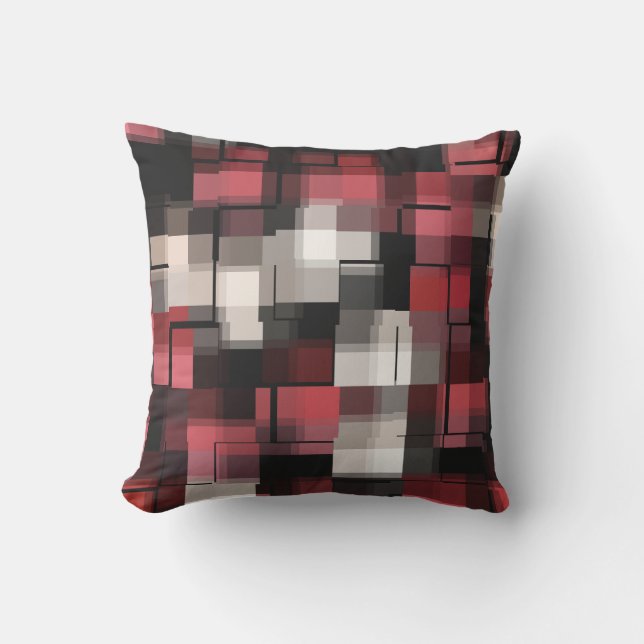 Coussin Maroon noir blanc Abstrait plaid (Recto)