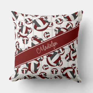 Coussin maroon noir girly volleyballs motif net accent