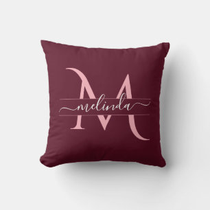 Coussin Marron Rose Monogramme Nom Script