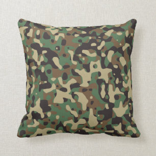 Coussin Marron Vert Gris Kaki Camouflage Camo Bois