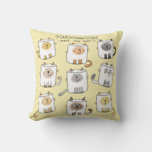 Coussin MARSHmeowLOWS Jeu de mots fantasques Chat Marshmal