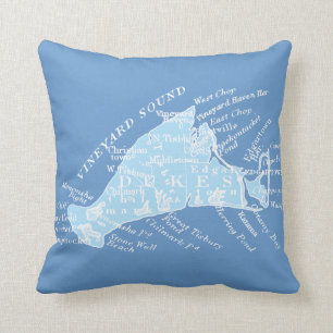 Coussin Martha's Vineyard vintage, bleu-clair + blanc