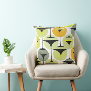 Coussin Martinis inspirés des années 50 en gris, citron,