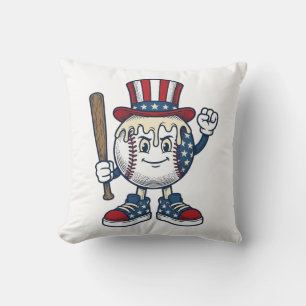 Coussin Mascotte de baseball patriotique dessin de gravure