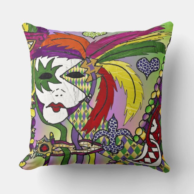 Coussin Masque de plumes de Mardi Gras psychédélique (Recto)