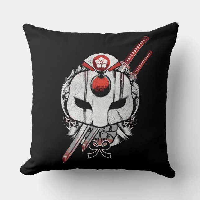 Coussin Masque du peloton | Katana de suicide et art de (Recto)
