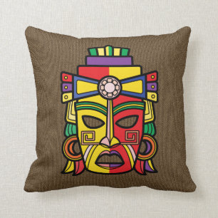 Coussin Masque maya d'Inca aztèque coloré