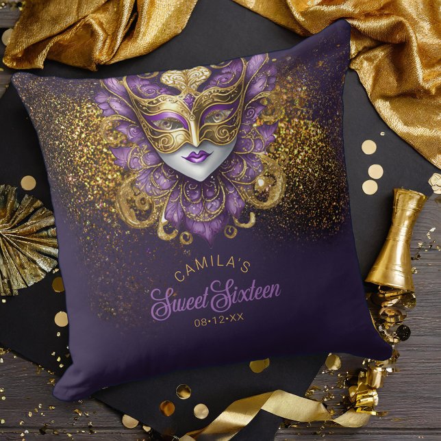 Coussin Masquerade Motif Sweet 16 Purple Gold V2 ID1032 (Créateur téléchargé)