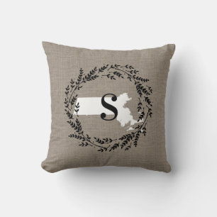 Coussin Massachusetts Monogramme Rustique Wreath Jeter Ore