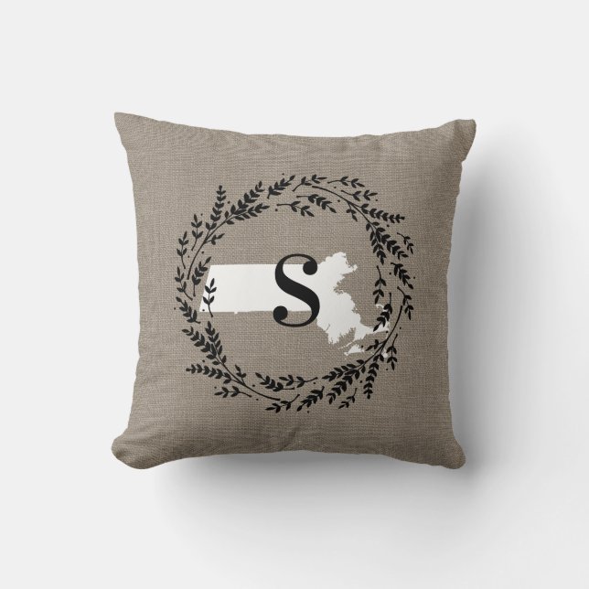 Coussin Massachusetts Monogramme Rustique Wreath Jeter Ore (Recto)