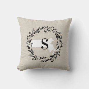 Coussin Massachusetts Monogramme Rustique Wreath Jeter Ore