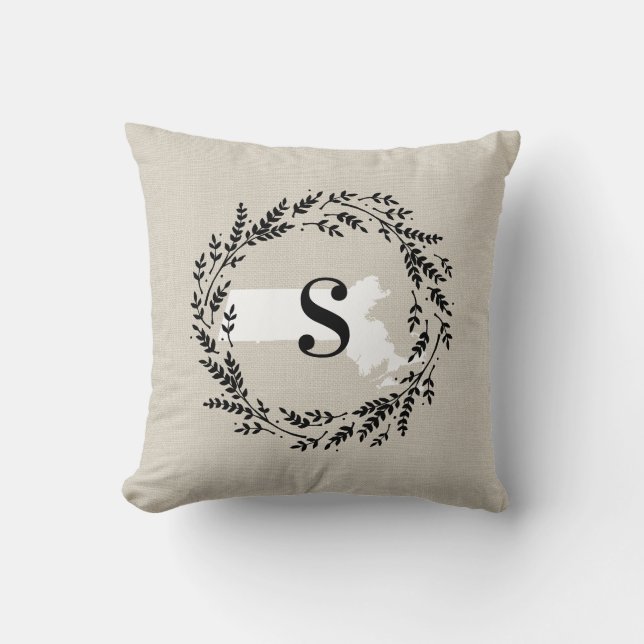 Coussin Massachusetts Monogramme Rustique Wreath Jeter Ore (Recto)