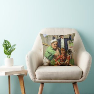 Coussin Match de baseball vintage, enfant garçon joueur de