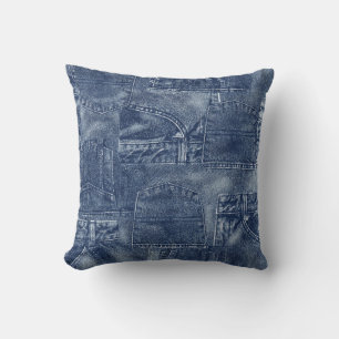 Coussin Matériau Denim dans un motif de poche patchwork.
