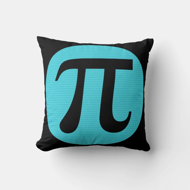 Coussin Math geek symbole Pi, bleu sur noir (Recto)
