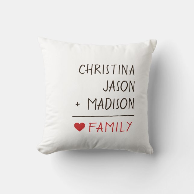 Coussin Mathe des noms de famille pour la famille de trois (Recto)