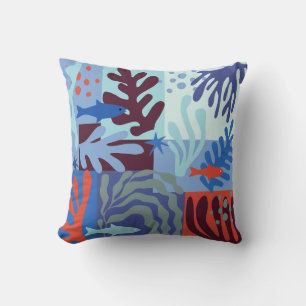 Coussin Matisse Inspiré Ocean Life Papier Coupes Bleu