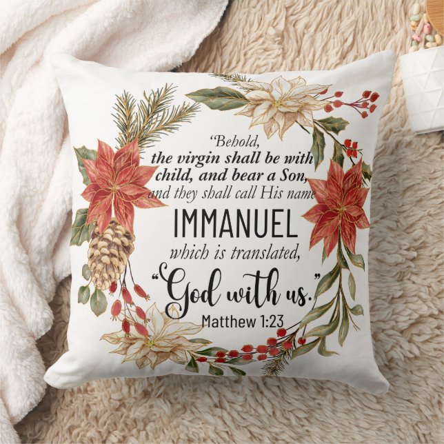 Coussin Matthieu 1:23 Emmanuel Dieu avec nous Noël Floral (Couverture)