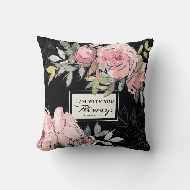 Coussin Matthieu 28:20 Je Suis Avec Vous Toujours Rose Flo (Recto)