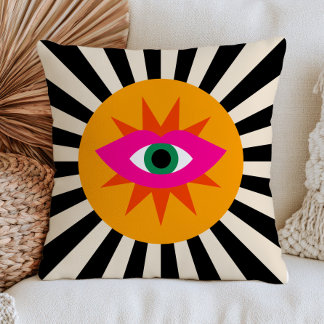 Coussin Mauvais Œil Funky Rayures Noires Maximaliste Dopam