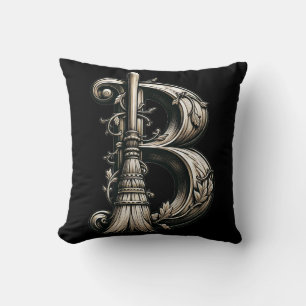 Coussin Mauvaise Sorcière Balai Sorcier Lettre B Initiale
