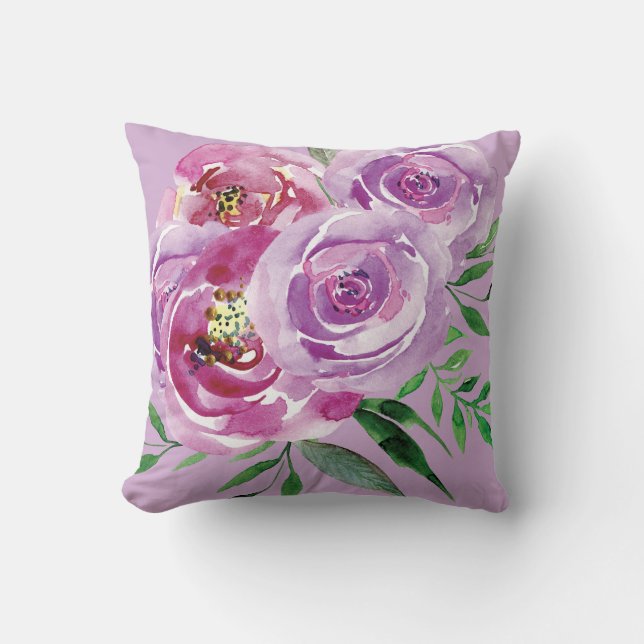 Coussin Mauve violette et lilas roses de pivoine (Recto)