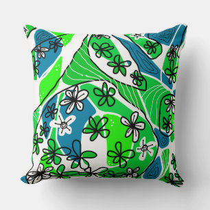 Coussin Maximaliste Floral Neuro Art - Vert Jaune Blanc
