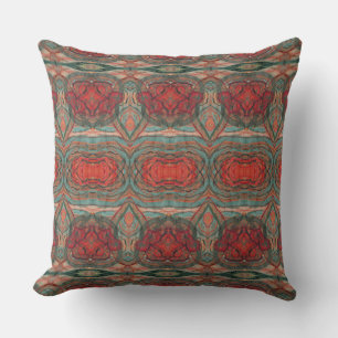 Coussin Mayan Damask Rouge Coral Turquoise Vert Ornat Abst