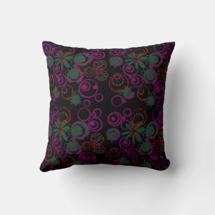 Coussin Mazipoodé bulles florales noir rose vert rouge