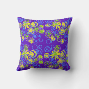 Coussin Mazipoodé bulles florales Purple Blue Lemon Lime