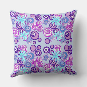 Coussin Mazipoodles bulles florales - bleu violet blanc