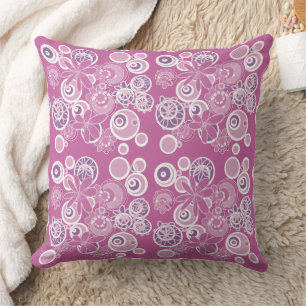 Coussin Mazipoodles bulles florales Dusty rose blanc viole