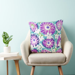 Coussin Mazipoodles Love Flowers - Turquoise Purple Blanc