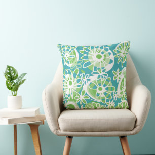 Coussin Mazipoodles Love Flowers - Vert Turquoise Blanc