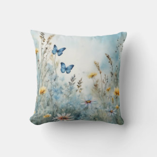 Coussin Meadow Muse | Papillon et aquarelle Fleur sauvage