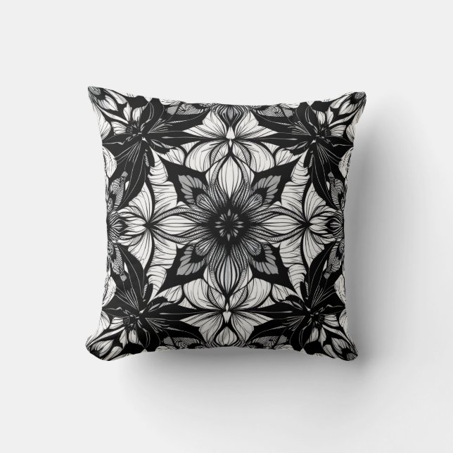 Coussin Médaillon de dentelle florale monochrome Motif (Recto)