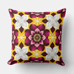 Coussin Médaillon floral à motif géométrique or et Bourgog