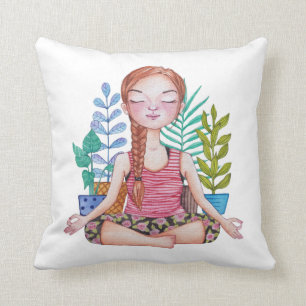 Coussin Méditer la fille avec les Plantes