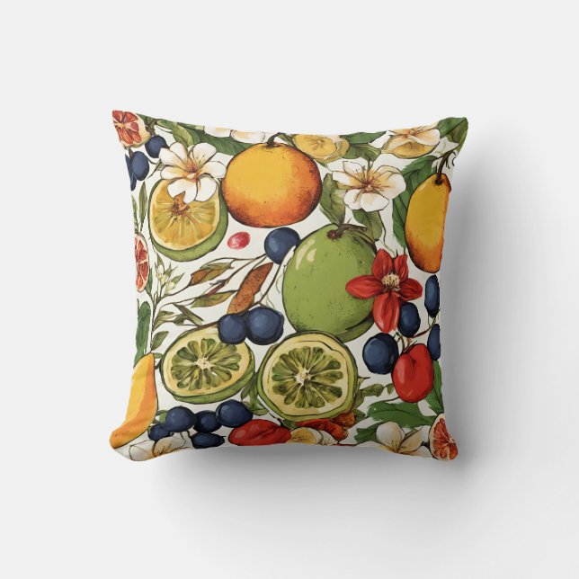 Coussin Mediterranean Limes, Lemons and Flowers. Painted (Recto)