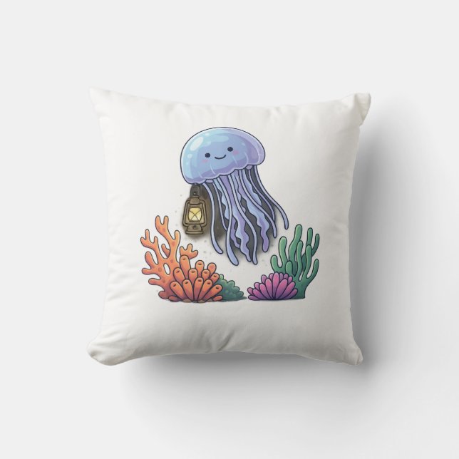 Coussin Méduse Lanterne Océanique (Recto)