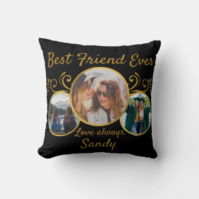 Coussin Meilleur Ami Jamais photo Black Gold personnalisé (Recto)