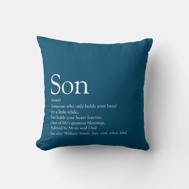 Coussin Meilleur Fils du Monde Définition Moderne Bleu (Recto)