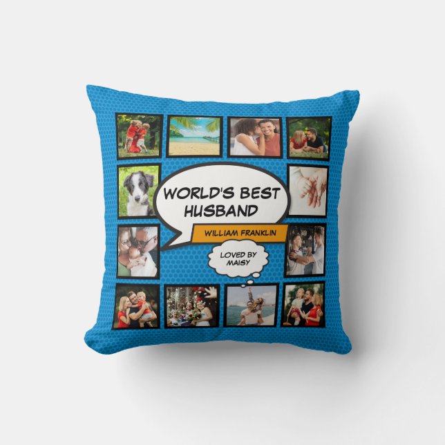 Coussin Meilleur Mari du Monde Collage de Photos Amusant e (Recto)