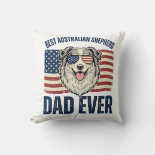 Coussin Meilleur papa Australian Shepherd patriotique