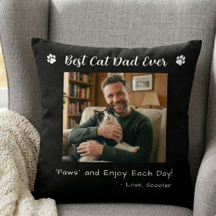 Coussin Meilleur Papa Chat Pattes Photo Noir